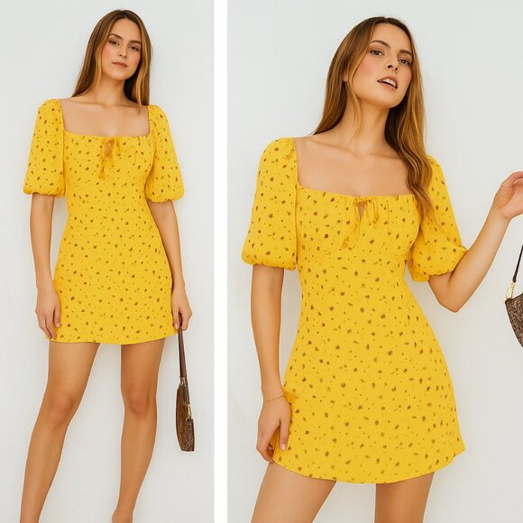 NWT Reformation Sette Mini Dress Gwen Floral Puff Sleeve Wedding Guest Bohemian - Picture 1 of 9